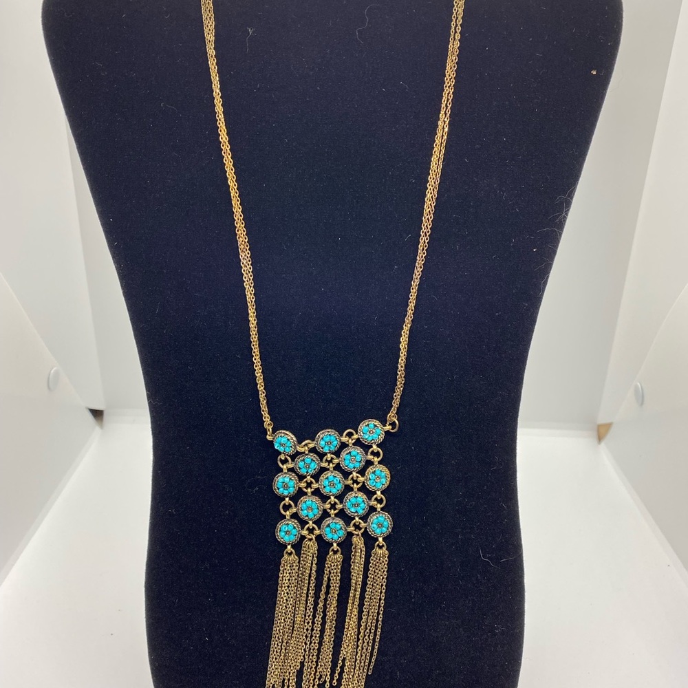 Goldtone Statement Necklace with turquoise beads.